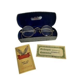 Sharon 1940s Round Wire Frame Glasses Art Deco Case & Original Certificates